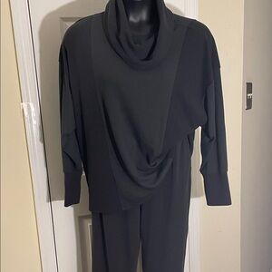 2Pc Black & Gray Panel Sweater & Pants Brushed Knitsuit XL